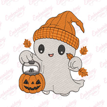 Halloween Ghost Holding Pumpkin Embroidery Design
