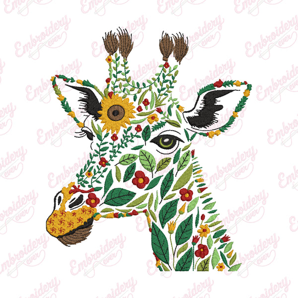 Floral Giraffe Embroidery Design