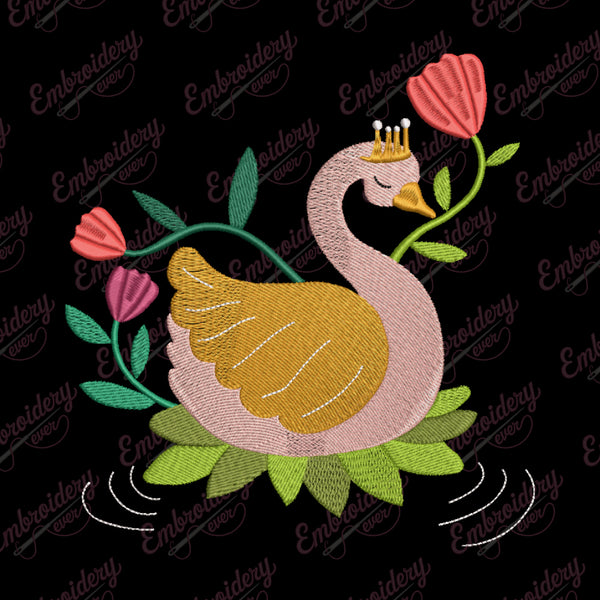 Flower Crown Swan Embroidery Design