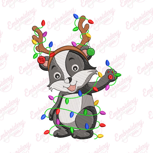 Christmas Reindeer Raccoon Embroidery Design