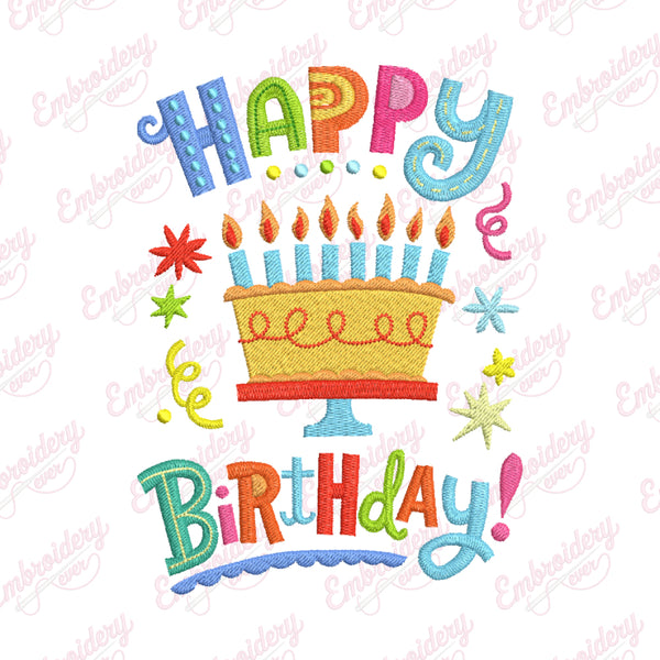 Happy Birthday Colorful Embroidery Design