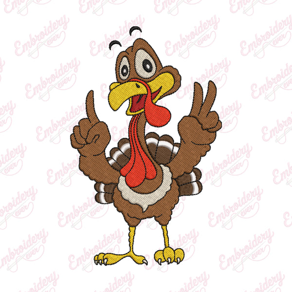 Happy Turkey Time Thanksgiving Fun Embroidery Design