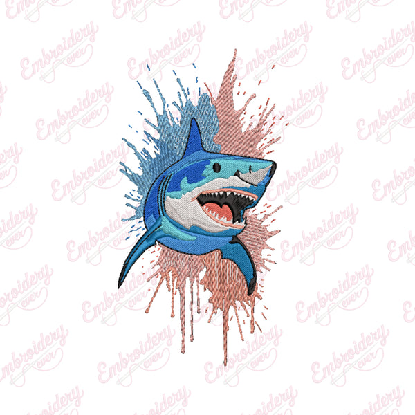 Colorful Shark Embroidery Design