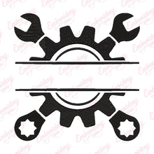 Mechanic Split Name Frame Embroidery Design