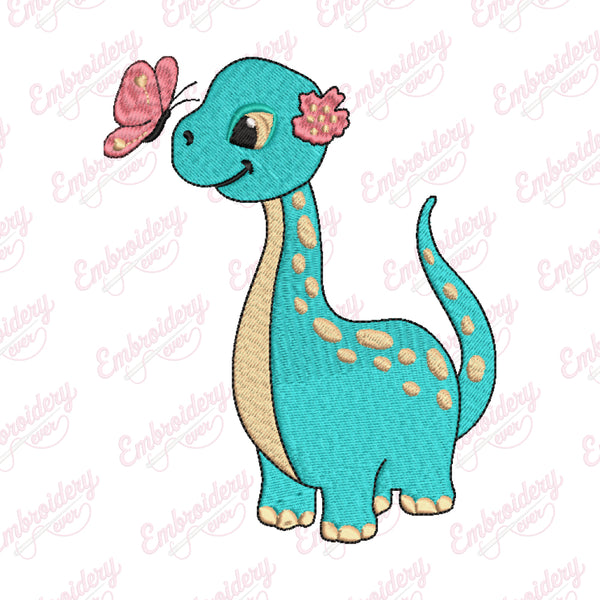 Dinosaur with Butterfly Embroidery Design