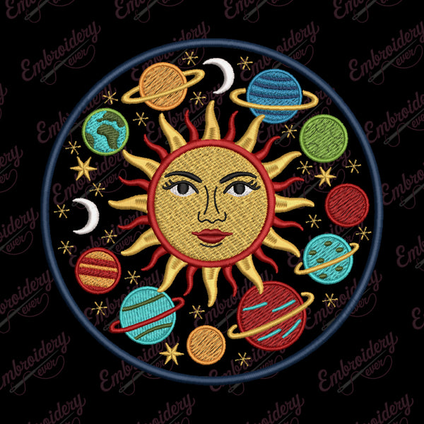 Solar System Embroidery Design