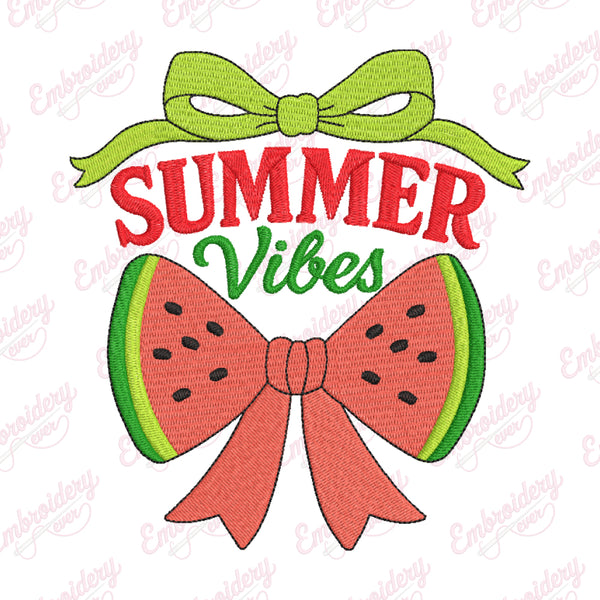 Summer Vibes Watermelon Bow Embroidery Design