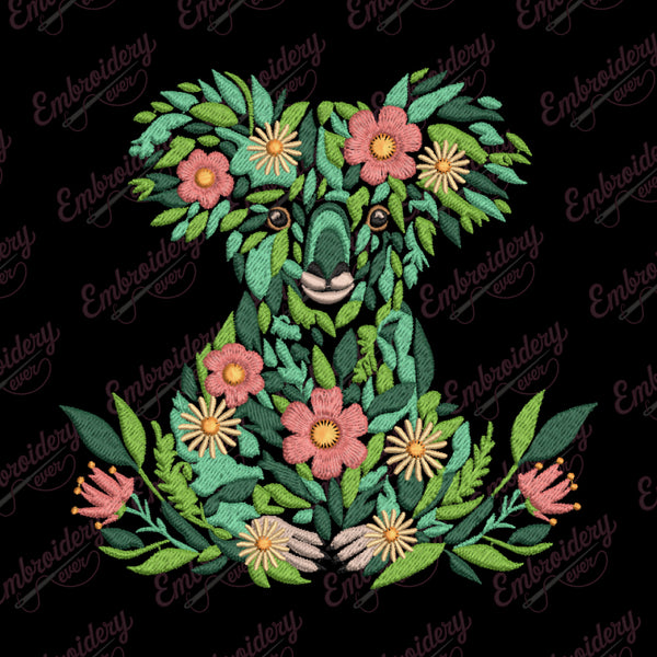 Floral Koala Embroidery Design