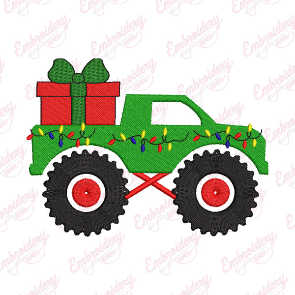 Christmas Monster Truck Embroidery Design
