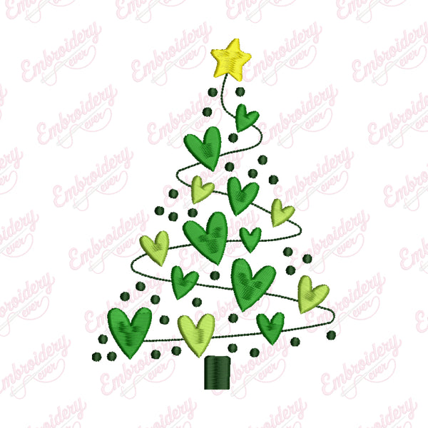 Christmas Heart Tree Embroidery Design