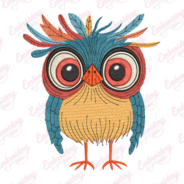 Crazy Owl Bird Embroidery Design