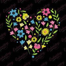 Heart Shaped Colorful Flowers Embroidery Design