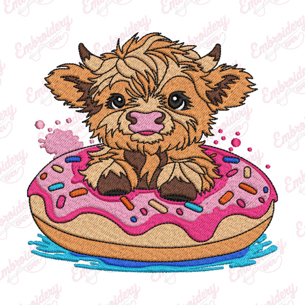 Highland Cow Donut Embroidery Design