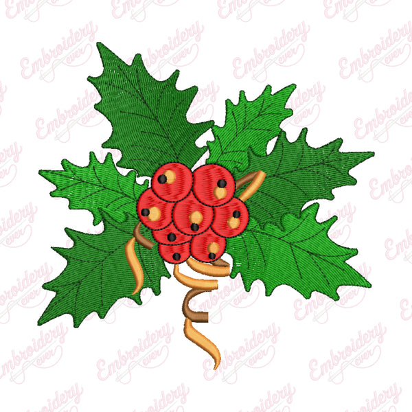 Christmas Holly Leaves Embroidery Design