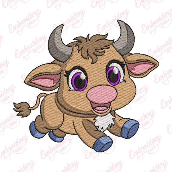 Happy Little Highland Cow Machine Embroidery Design