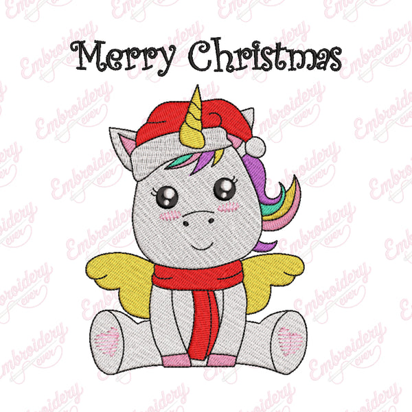 Merry Christmas Unicorn Embroidery Design