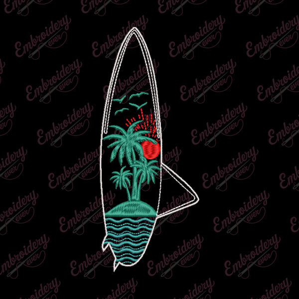 Surfing Beach Embroidery Design