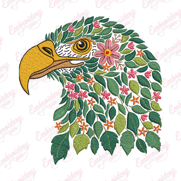 Beautiful Floral Eagle Head Embroidery Design