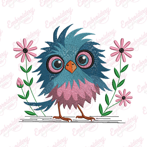 Whimsical Bird In Bloom Embroidery Design