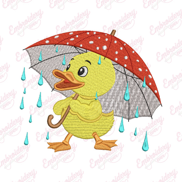 Little Duck Holding Umbrella Embroidery Design