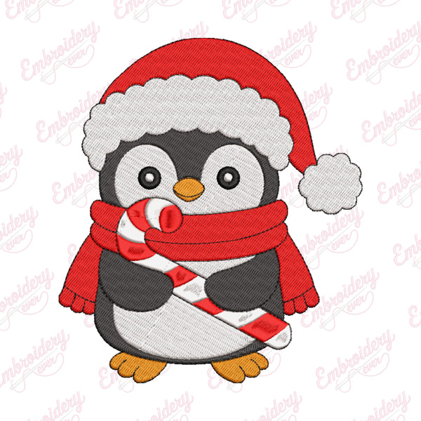 Christmas Penguin In Santa Hat Embroidery Design