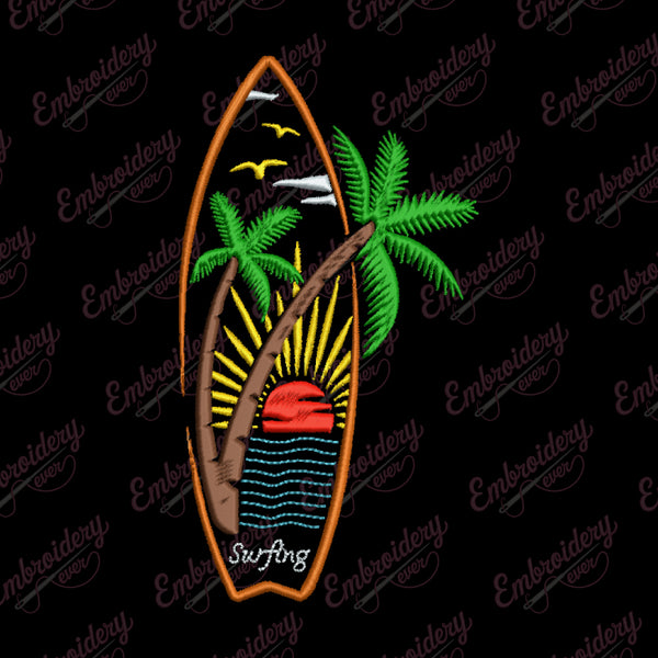 Palm Tree Surfboard Embroidery Design