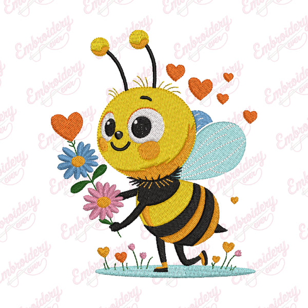 Flowers & Bee Embroidery Design