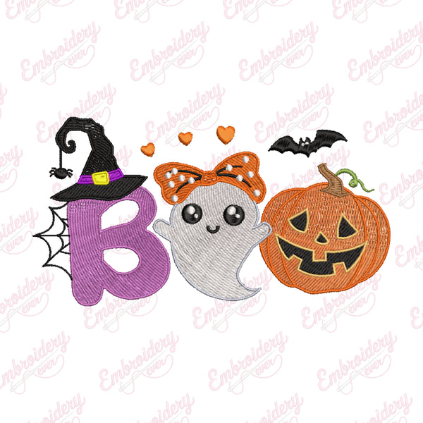 Boo Cute Ghost Girl Halloween Embroidery Design