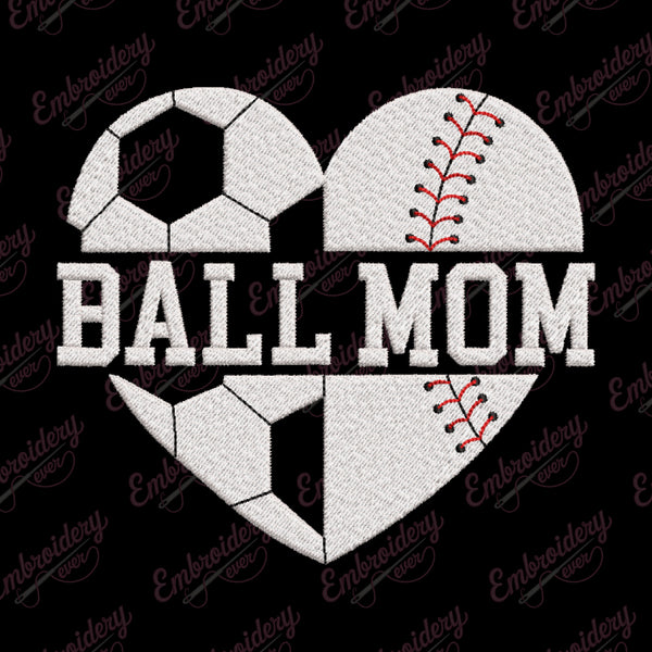 Baseball & Soccer Mom Heart Embroidery Design
