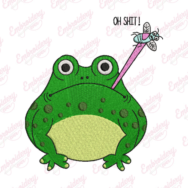 Oh Shit! Frog Eats Fly Embroidery Design