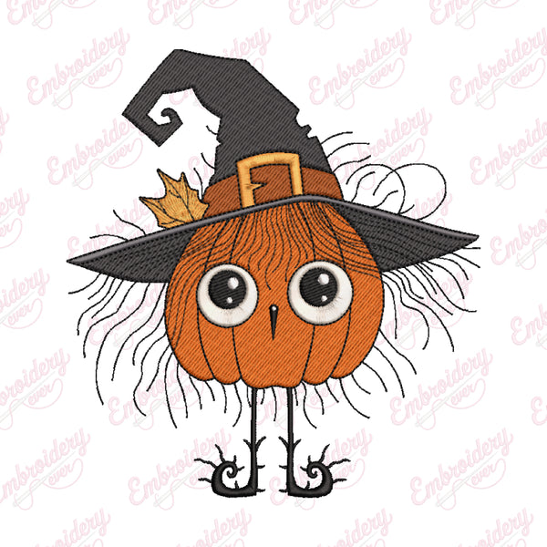 Pumpkin Witch Hat Halloween Embroidery Design