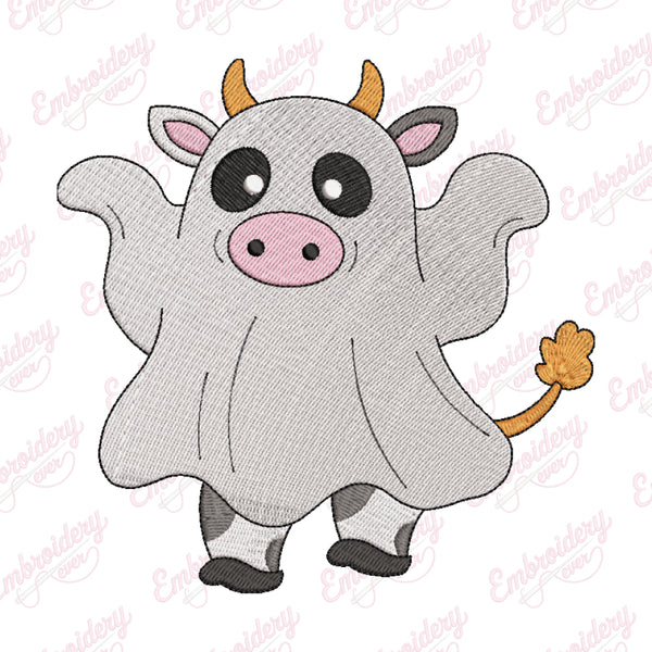 Halloween Ghost Cow Embroidery Design