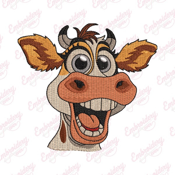 Cow Surprised Look Face Embroidery Design