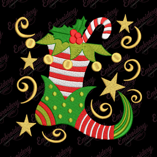 Christmas Elf Boot Embroidery Design