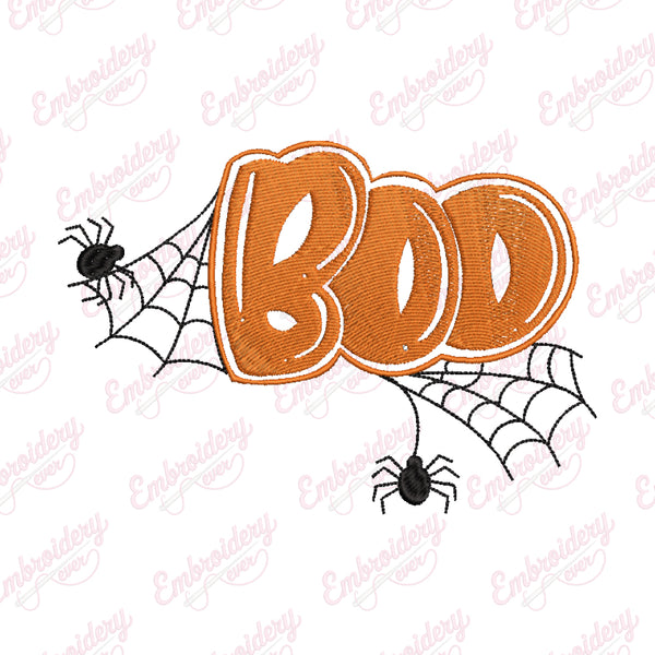 Halloween Boo With Spider Embroidery Design