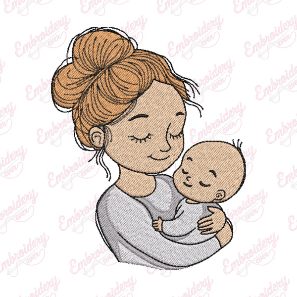Mother and Baby Embroidery Design