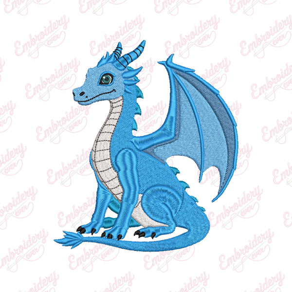 Cute Blue Dragon Embroidery Design
