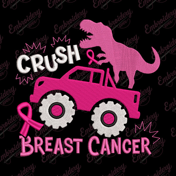 Crush Breast Cancer Dinosaur Monster Truck Embroidery Design