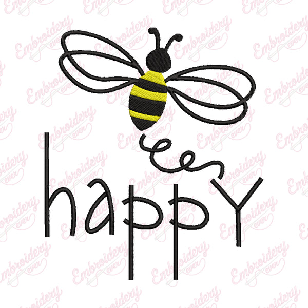 Bee Happy Embroidery Design