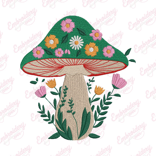 Green Mushroom Machine Embroidery Design