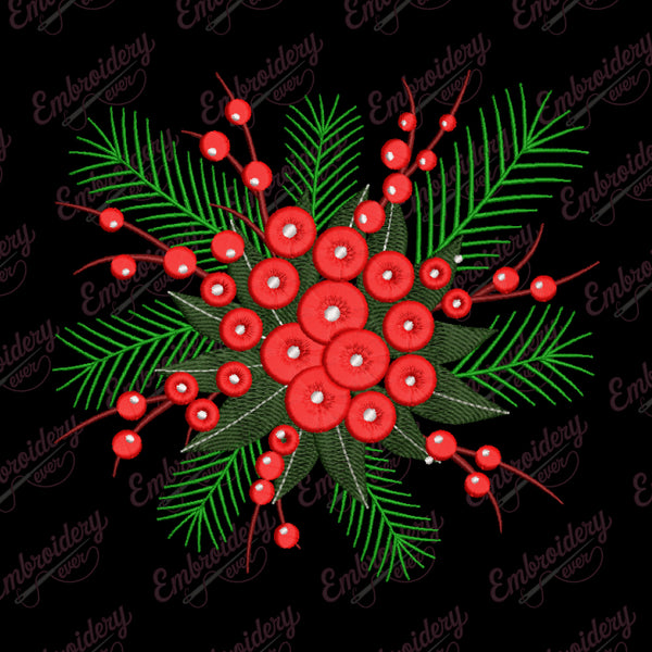 Winter Berry Embroidery Design For Christmas