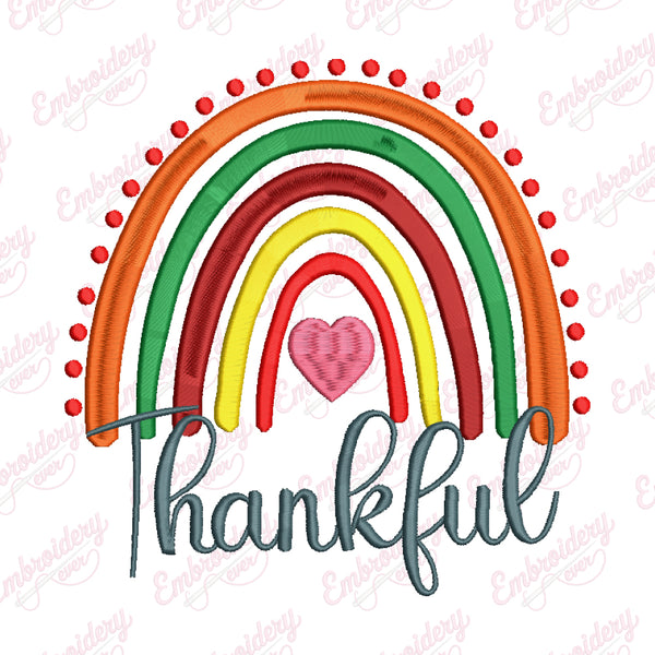 Thankful Teacher Rainbow Thanksgiving Embroidery Design