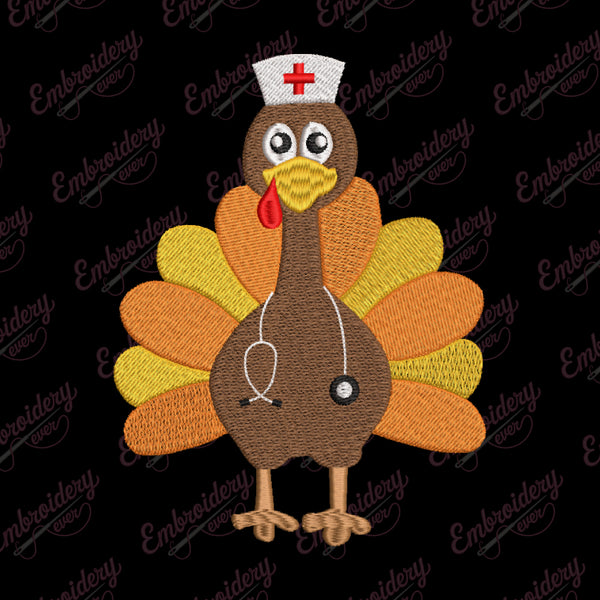 Turkey Nurse Thanksgiving Embroidery Design