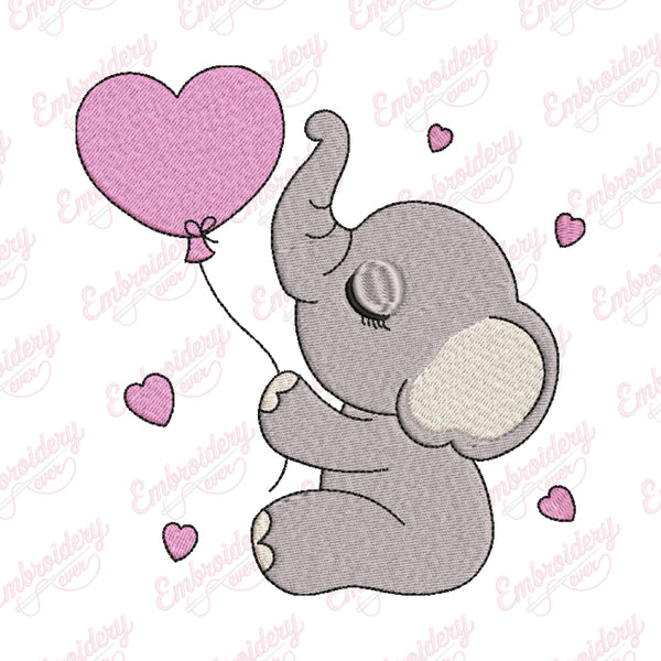 Baby Elephant Balloon Embroidery Design
