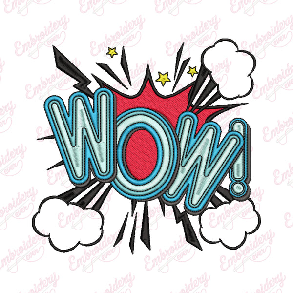 Wow Comic Embroidery Design