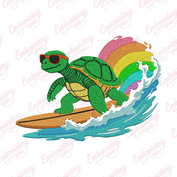 Turtle with Surfboard Embroidery Design
