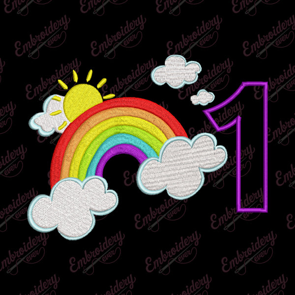 Rainbow Birthday Number 1 Embroidery Design