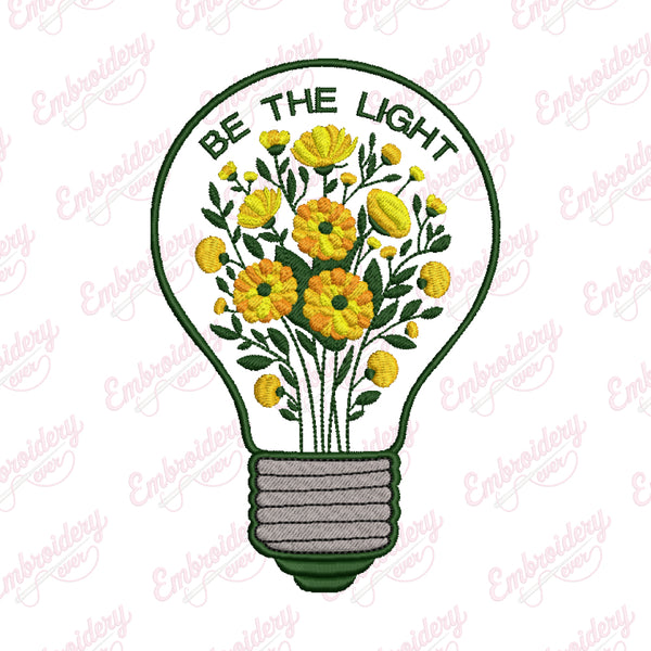 Flowers in Light Bulb Machine Embroidery Design