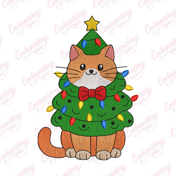 Christmas Cat Tree Embroidery Design