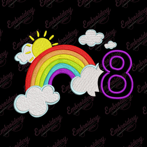 Rainbow Birthday Number 8 Embroidery Design